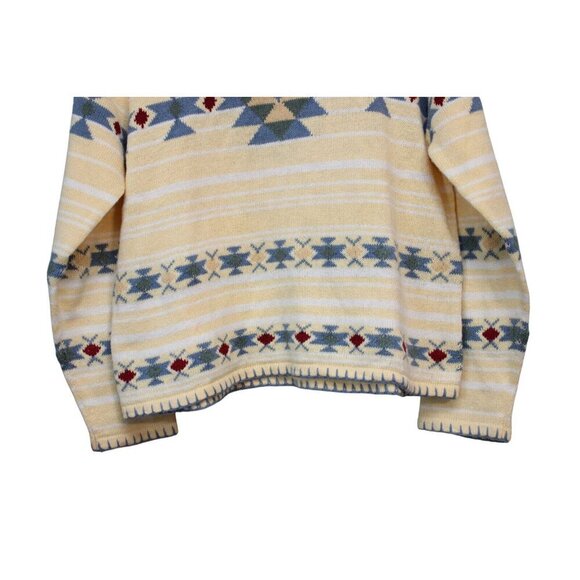 90s Hand Embroidered Aztec Sweater Size Large Ramie Cotton Pastel Southwestern - Picture 5 of 14